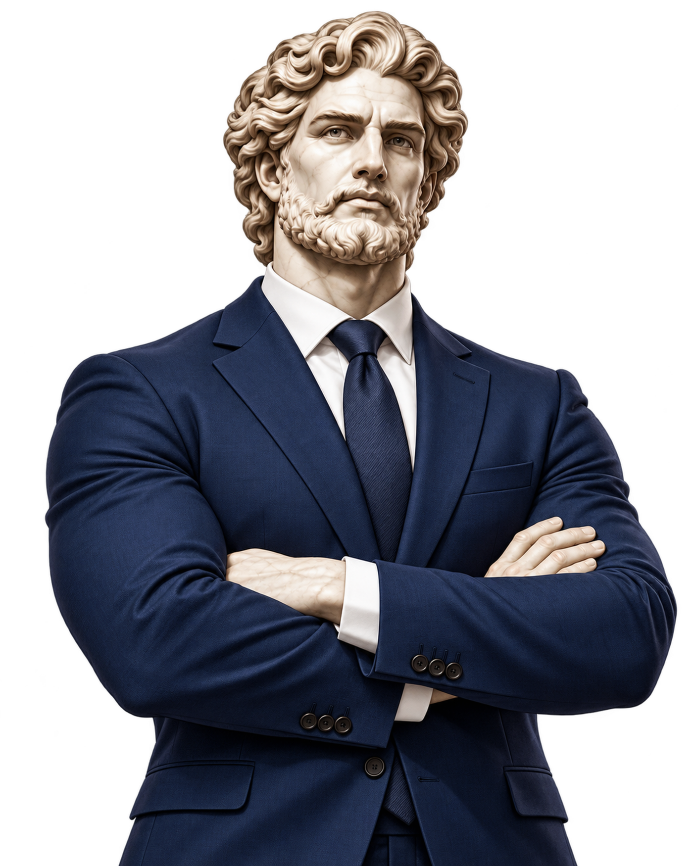 Top Accident Law mascot: a marble statue in a navy suit with arms crossed